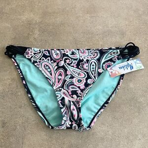 Malibu Dream Girl Womens Size Large Paisley Bikini Swim Bottom Black Multicolor